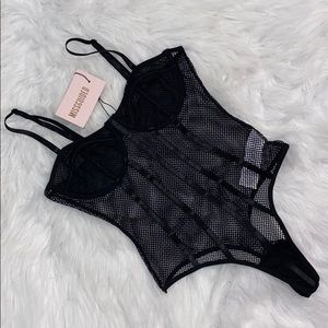 black fishnet lingerie bodysuit